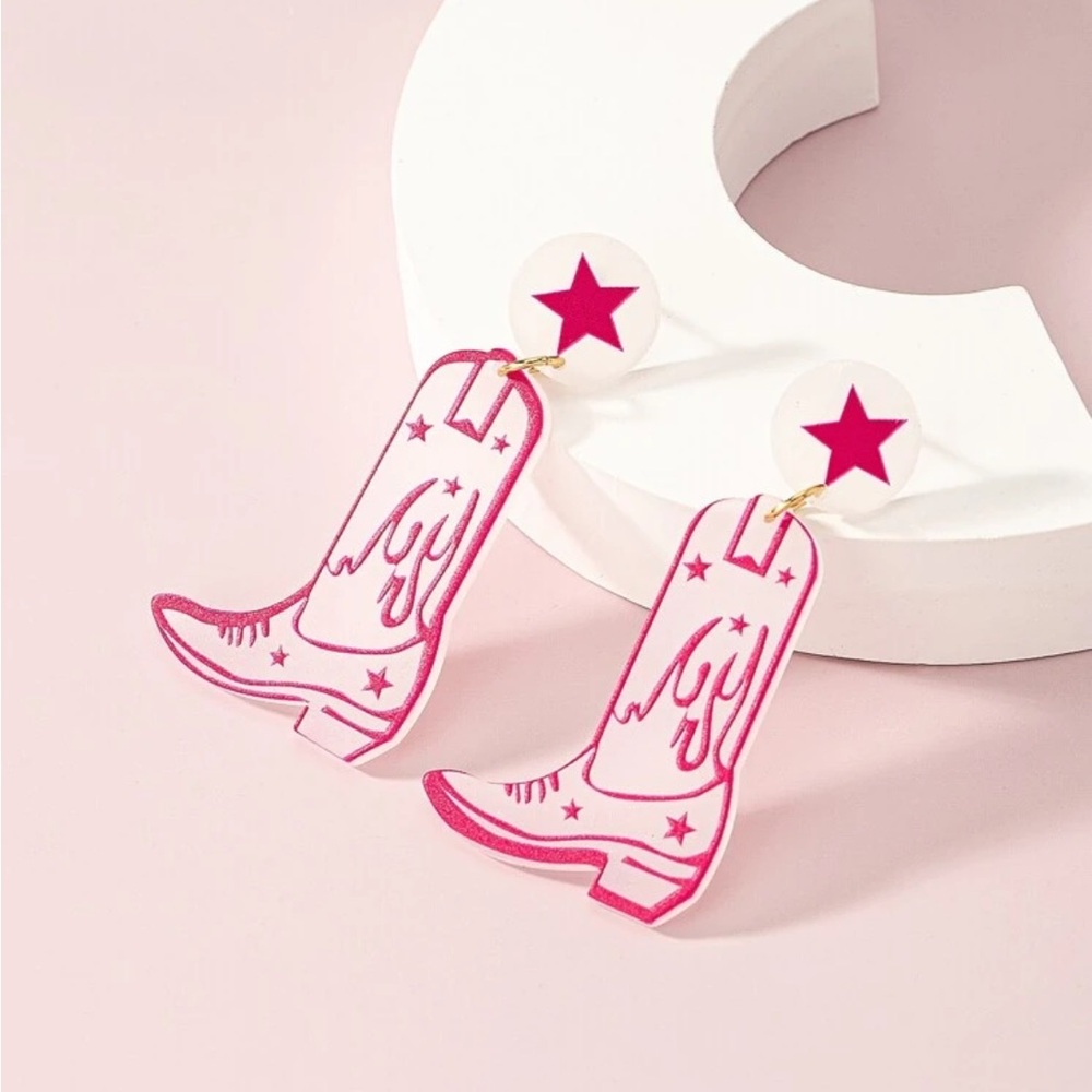 Pink Star Cowboy Boot Earrings